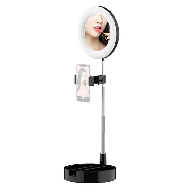 Foldable Desk Circle Lamp Fill Light with Makeup Mirror Phone Holder 3 Color Modes & 10 Brightness Levels for Selfie Video Recording Andoer Portable LED Ring Light 